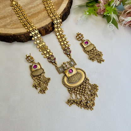 Golden Ruby Rajwadi Necklace Set