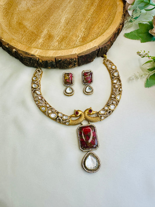 Moissanite Fire Stone Peacock Hasli Set