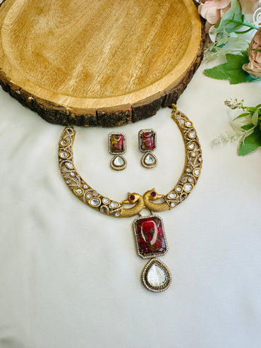 Moissanite Fire Stone Peacock Hasli Set