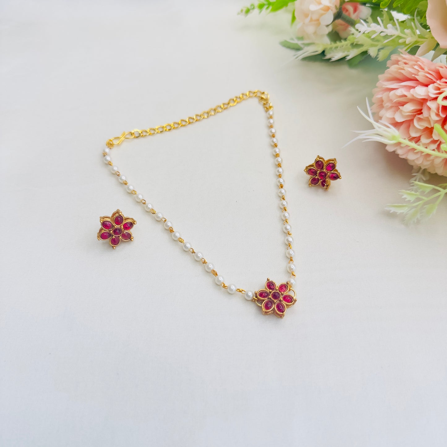 Ruby Flower pendant Set