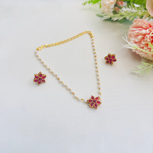 Ruby Flower pendant Set