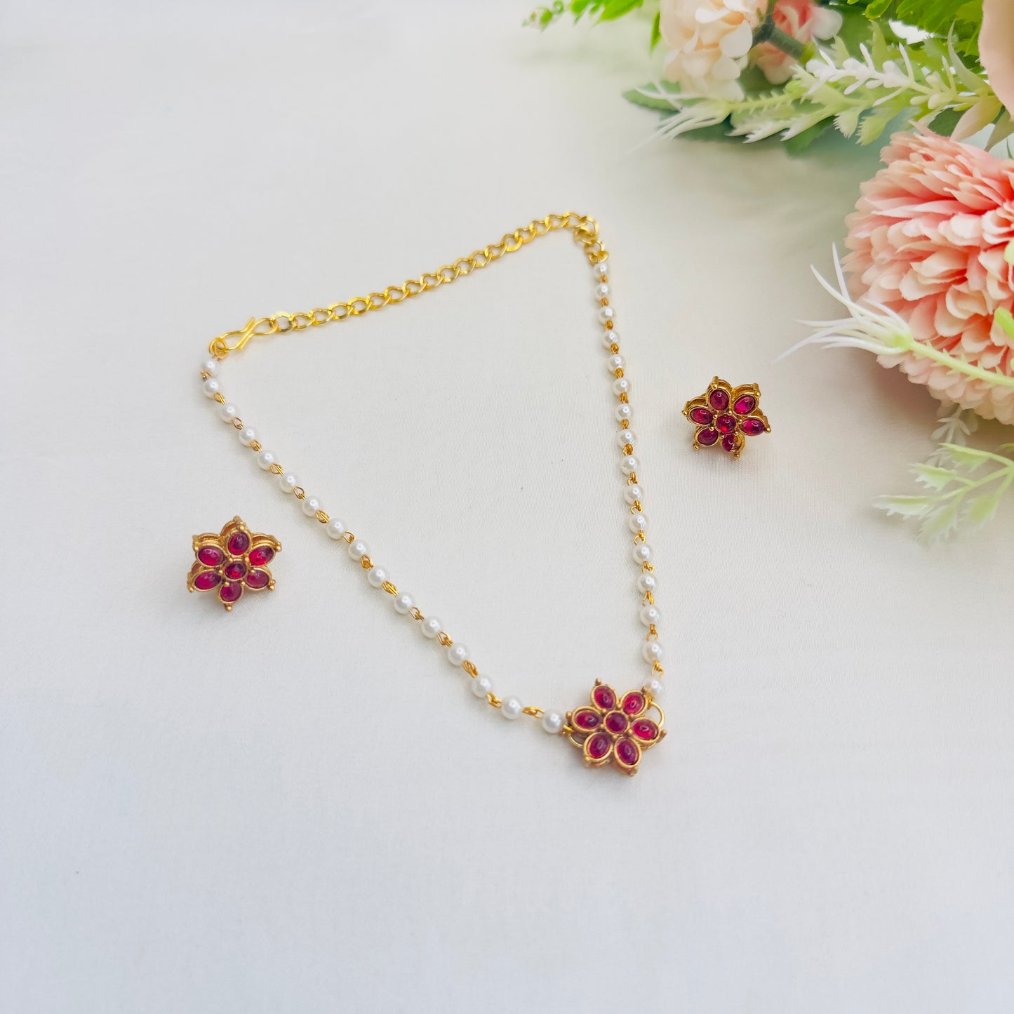 Ruby Flower pendant Set