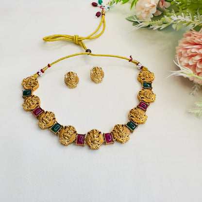 Multicolor Lakshmi Motif Necklace Set