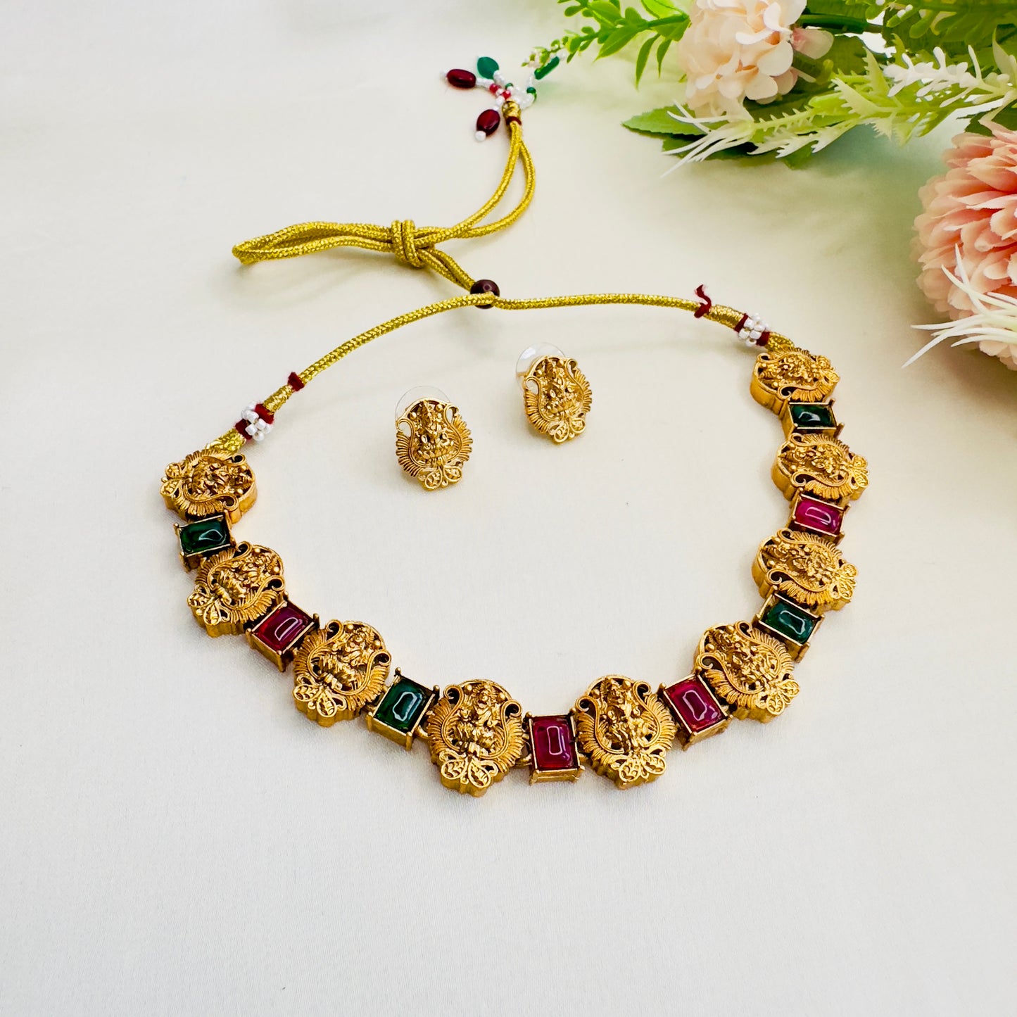 Multicolor Lakshmi Motif Necklace Set