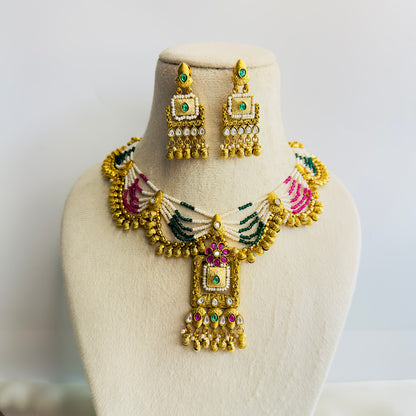 Beautiful Ruby Green Kundan Necklace Set