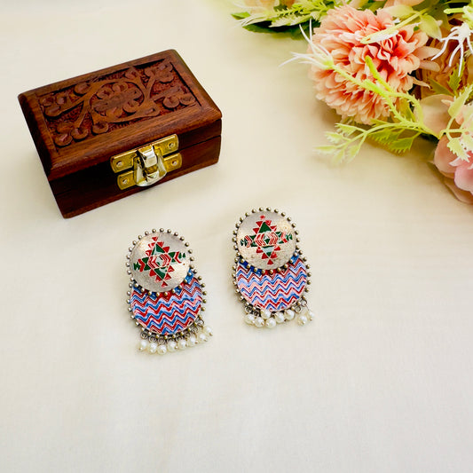 Silver Replica Hand painted Stud Earrings