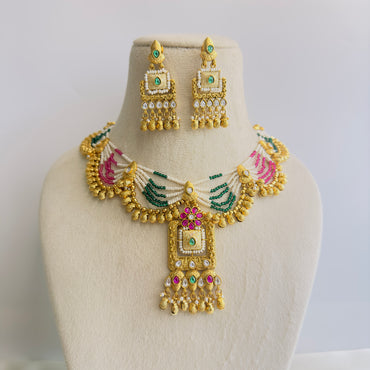 Beautiful Ruby Green Kundan Necklace Set