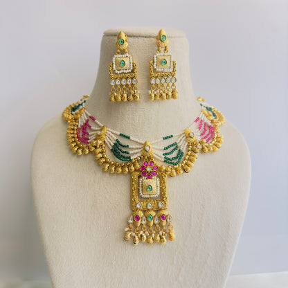 Beautiful Ruby Green Kundan Necklace Set