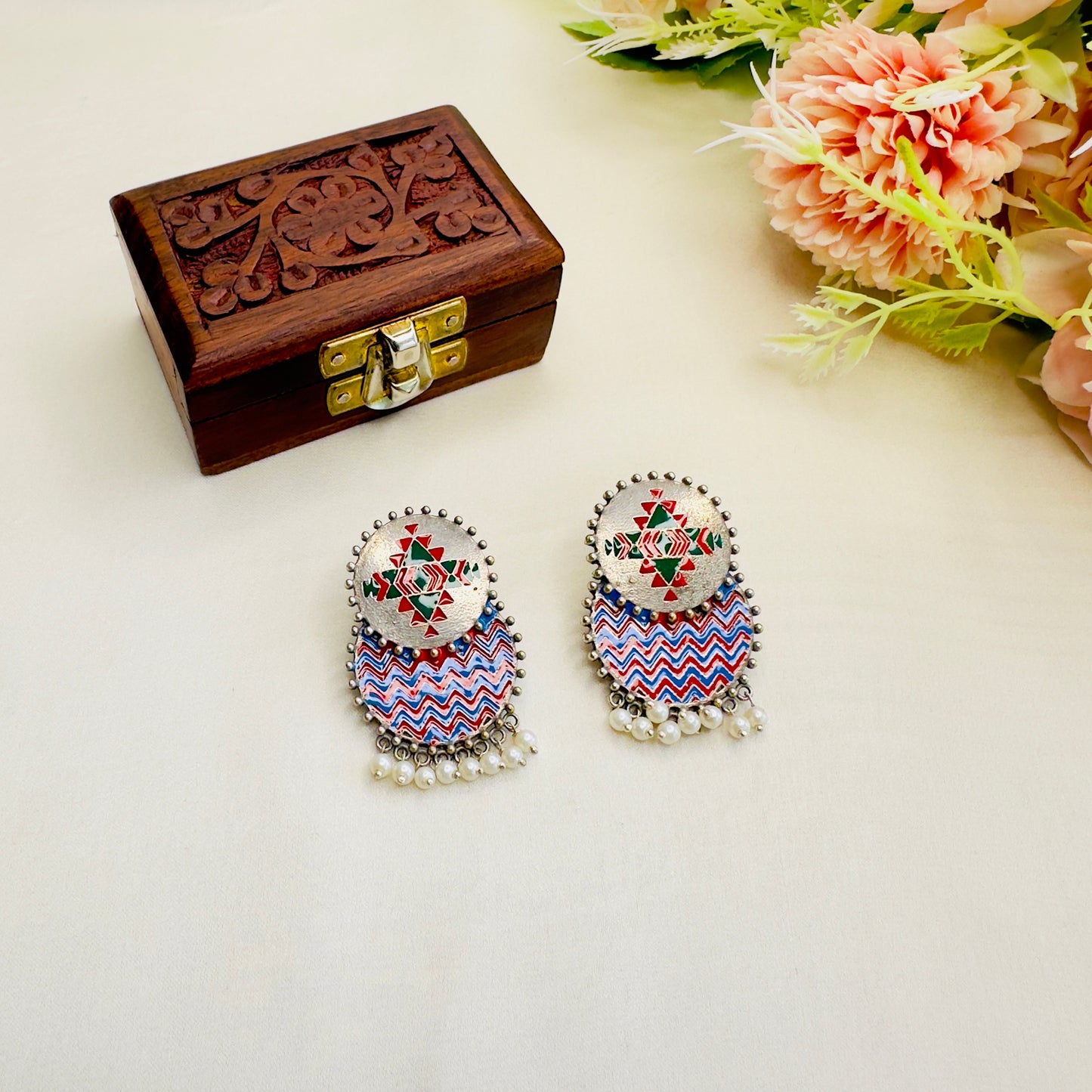 Silver Replica Hand painted Stud Earrings