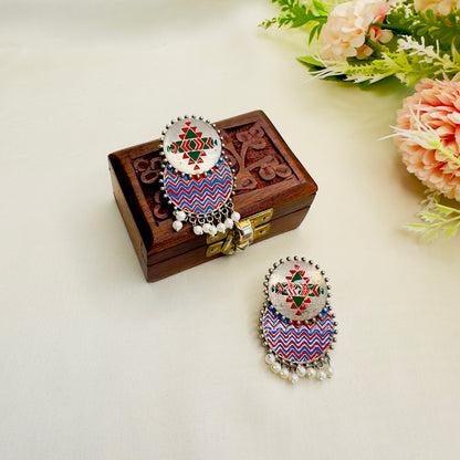 Silver Replica Hand painted Stud Earrings