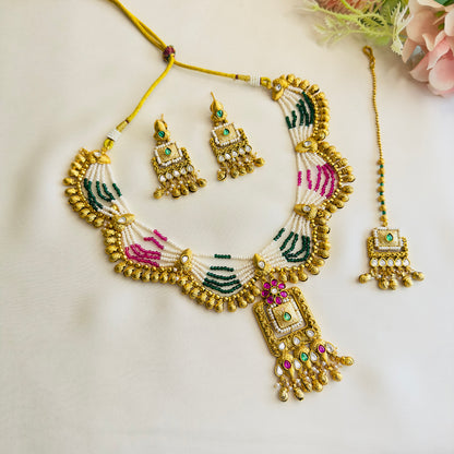 Beautiful Ruby Green Kundan Necklace Set