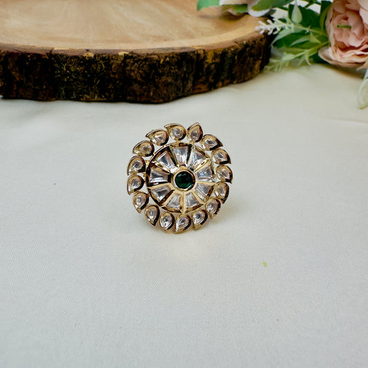 Stridhan Gold Finish Kundan Polki Ring