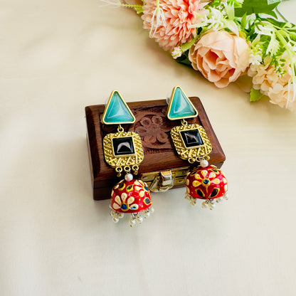 Hand Painted Golden Tone Earrings