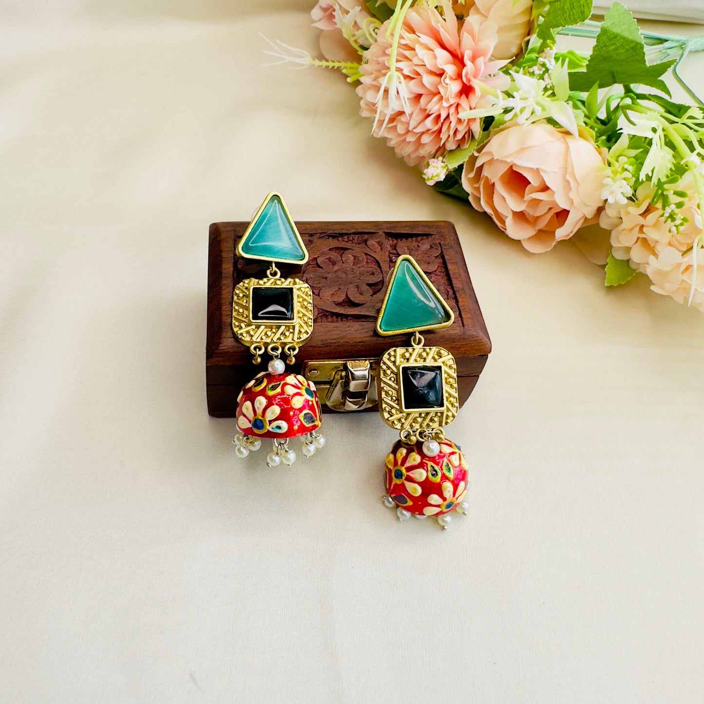 Hand Painted Golden Tone Earrings