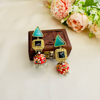 Hand Painted Golden Tone Earrings