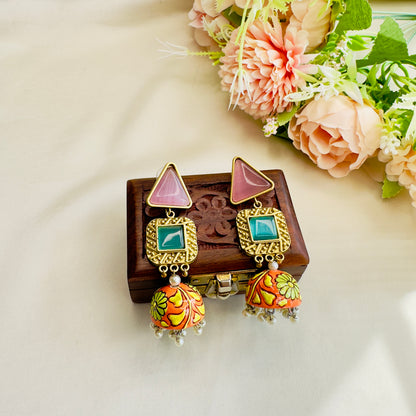 Hand Painted Golden Tone Earrings