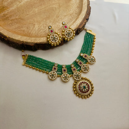 Rajwadi Green Necklace Set