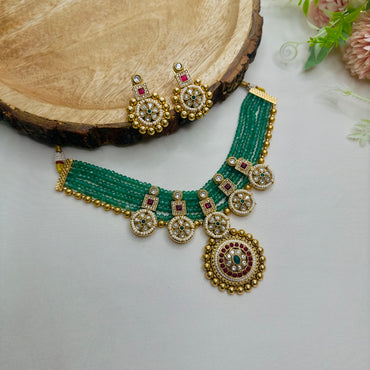 Rajwadi Green Necklace Set