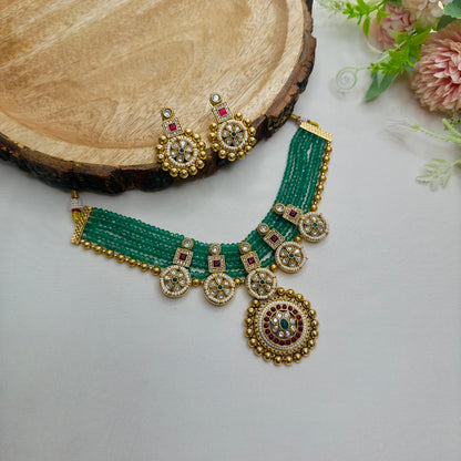 Rajwadi Green Necklace Set