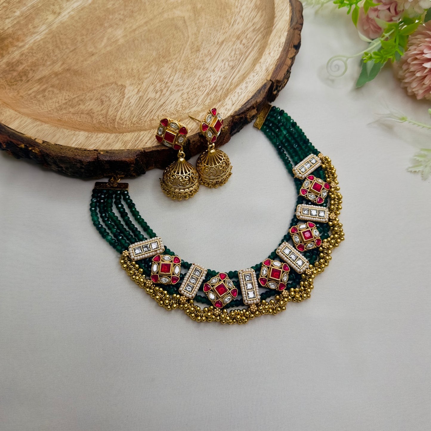 Rajwadi Green Choker Set