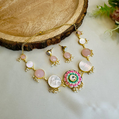 Rose quartz Hand Painted Fusion Choker Set