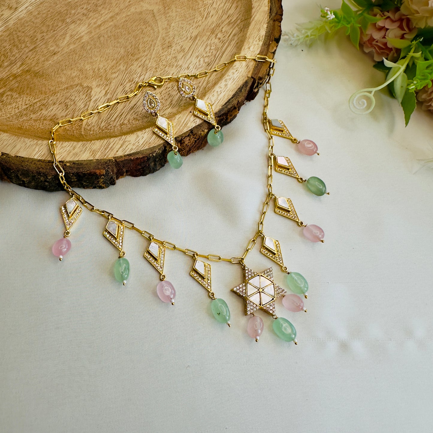 Mint Pink MOP Necklace Set