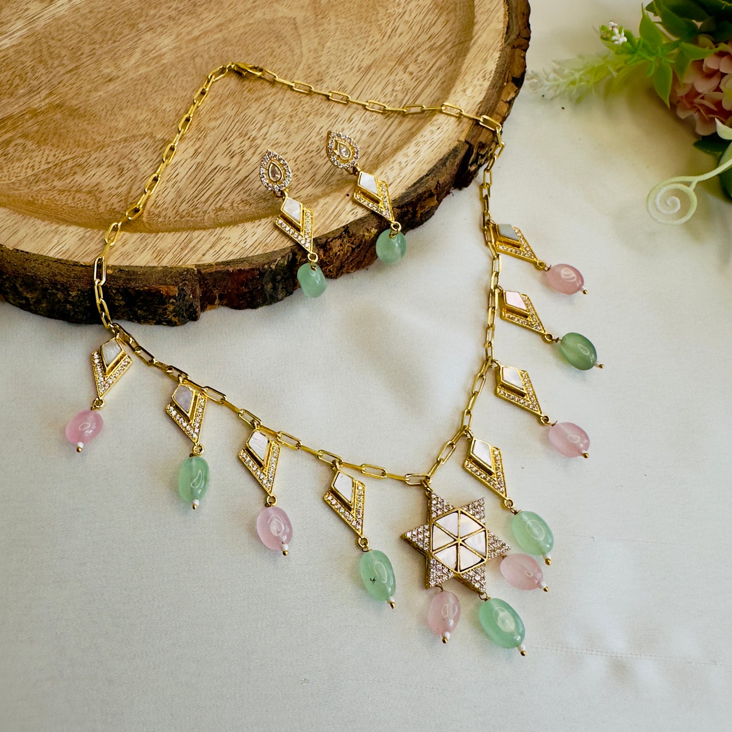 Mint Pink MOP Necklace Set