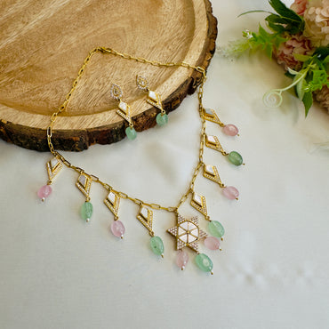 Mint Pink MOP Necklace Set