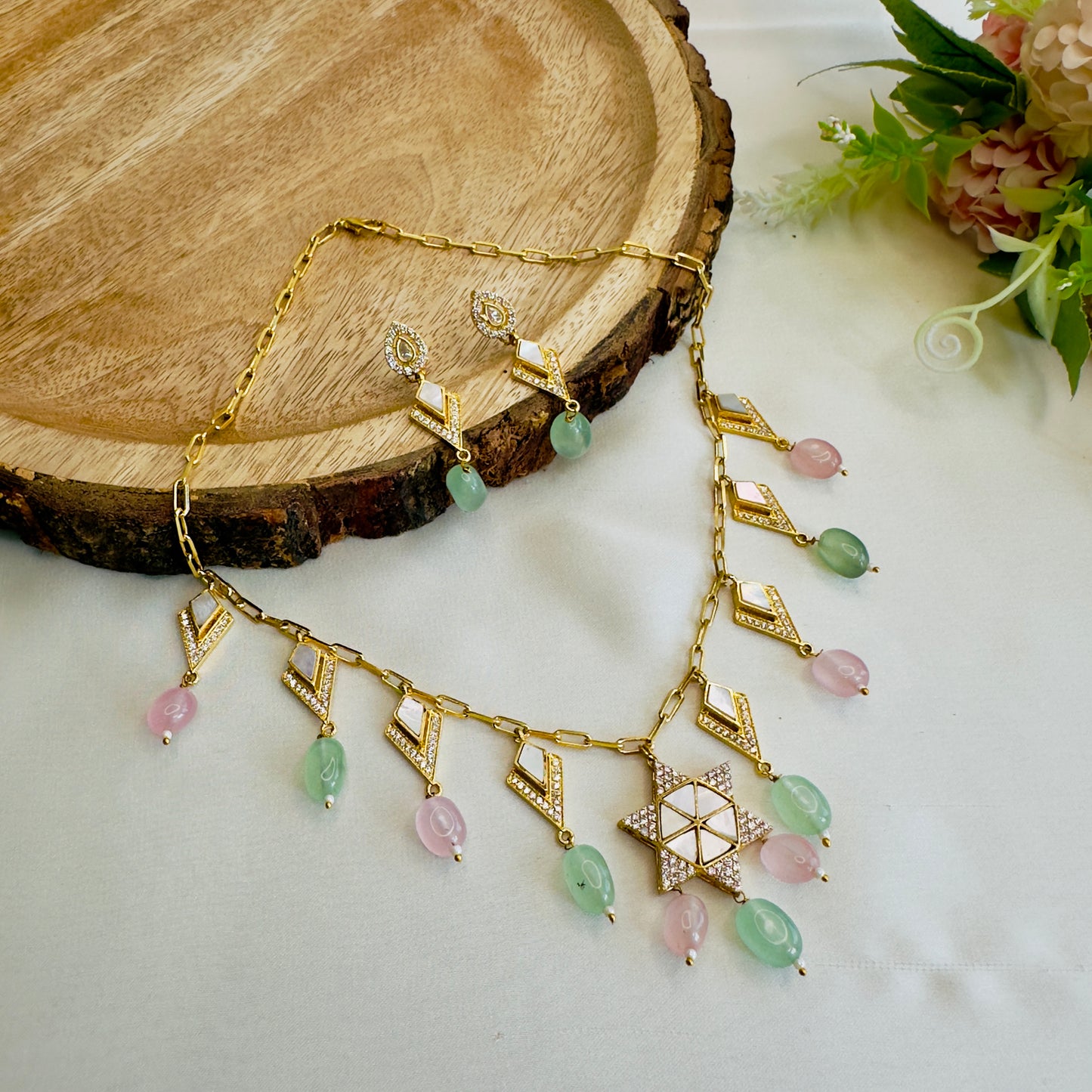 Mint Pink MOP Necklace Set