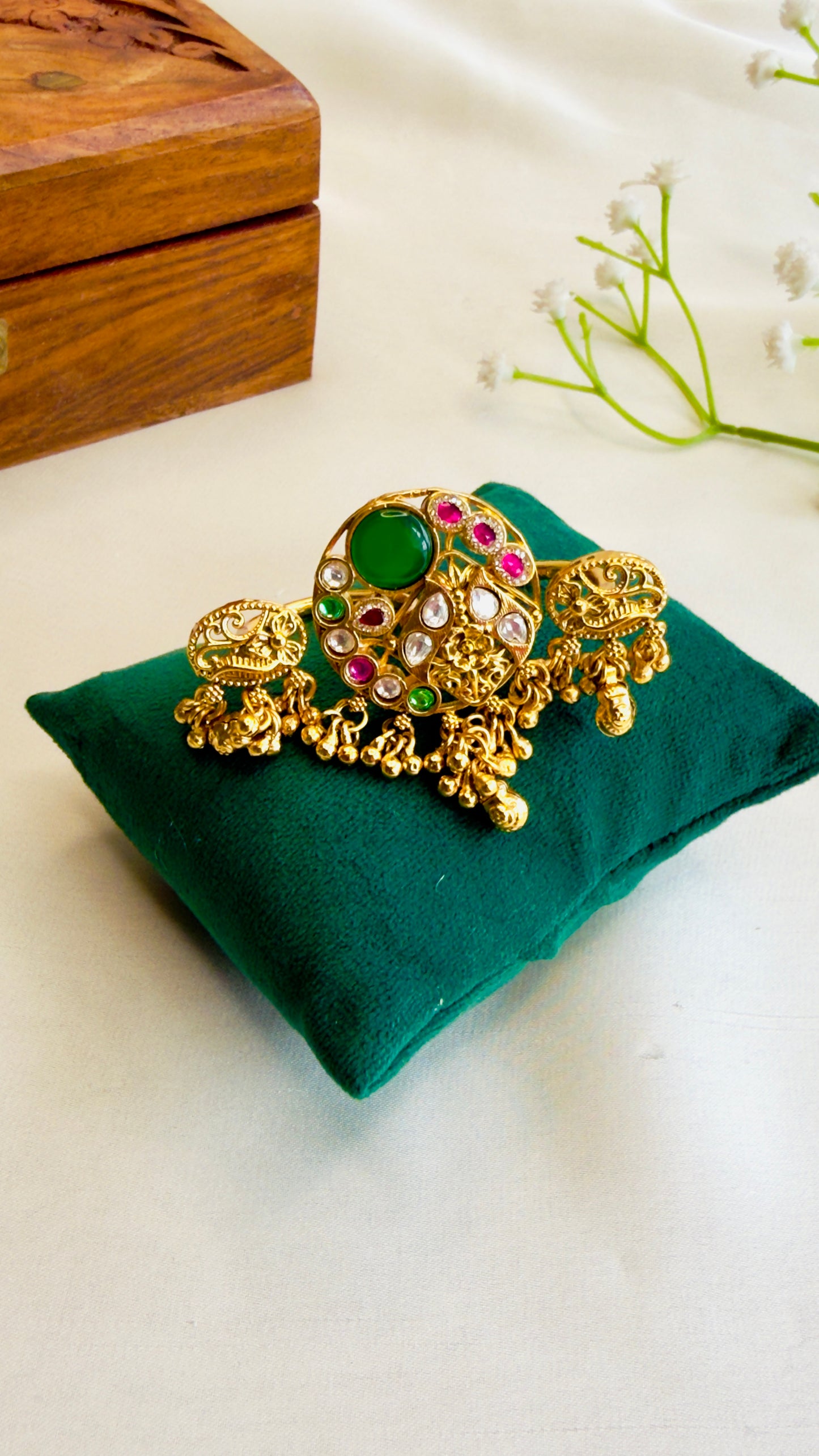 Multicolor Double finger Rajawadi Ring