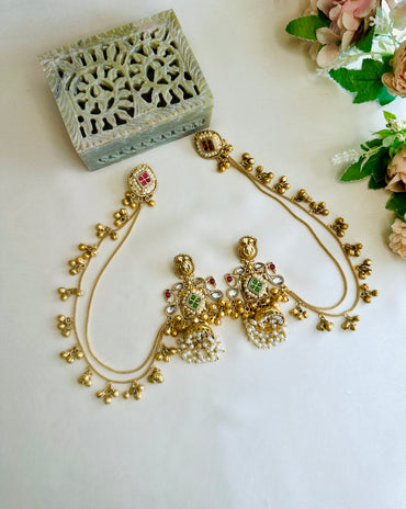 Multicolor Jumka Earring with Ear chain