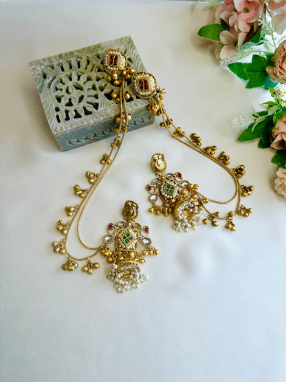 Multicolor Jumka Earring with Ear chain