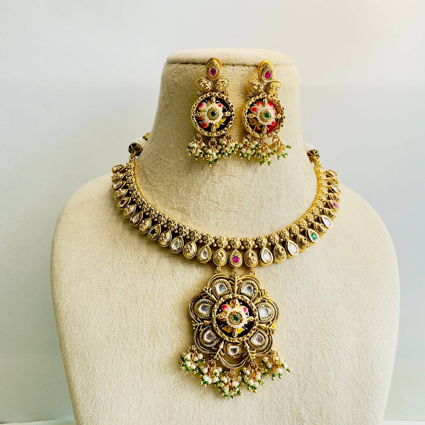 Flower Meenakari Pendant Necklace Set