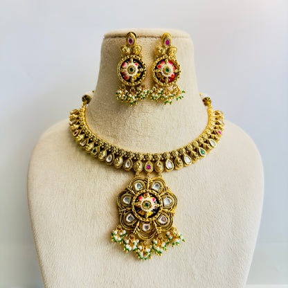 Flower Meenakari Pendant Necklace Set