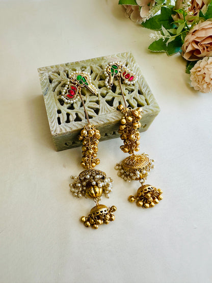 Multicolor Pachi Kundan Kashmiri Jhumka Earrings