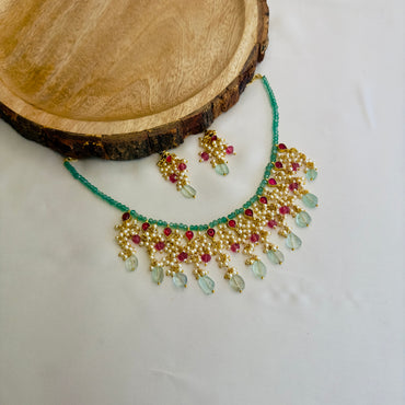 Sleek Pachi Kundan Necklace Set