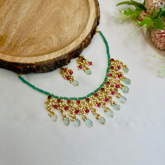 Sleek Pachi Kundan Necklace Set