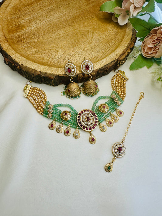 Round Pendant Nine Drops Choker Set