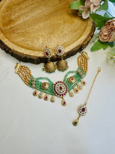 Round Pendant Nine Drops Choker Set