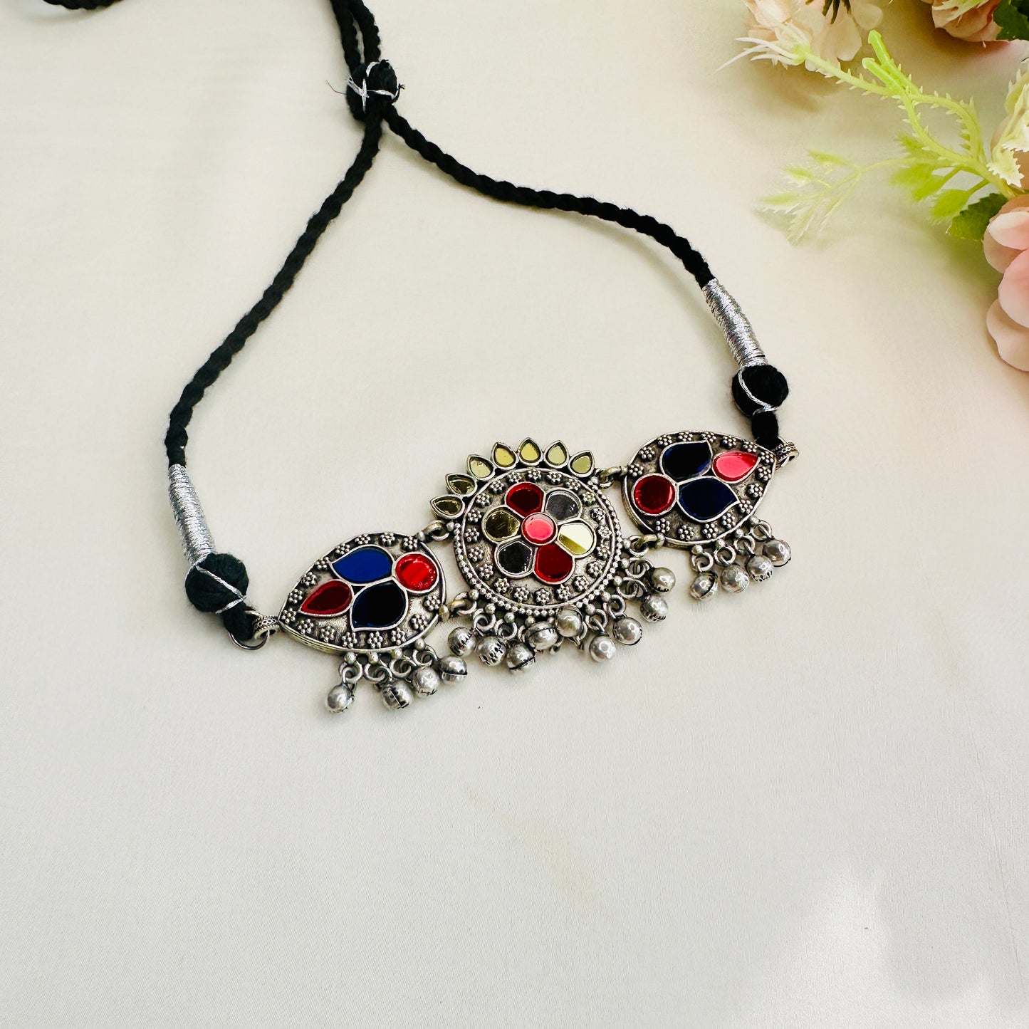 Colorful Mirror work Choker Set