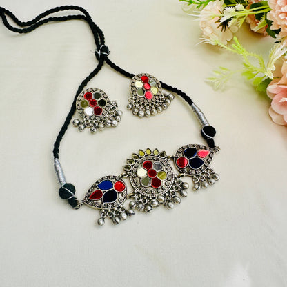 Colorful Mirror work Choker Set