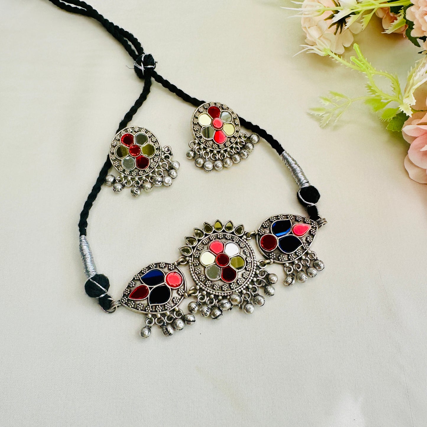 Colorful Mirror work Choker Set