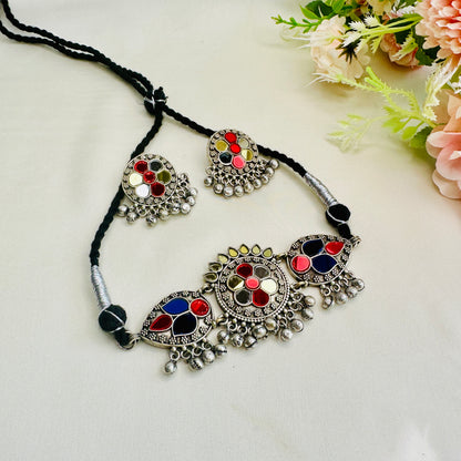 Colorful Mirror work Choker Set