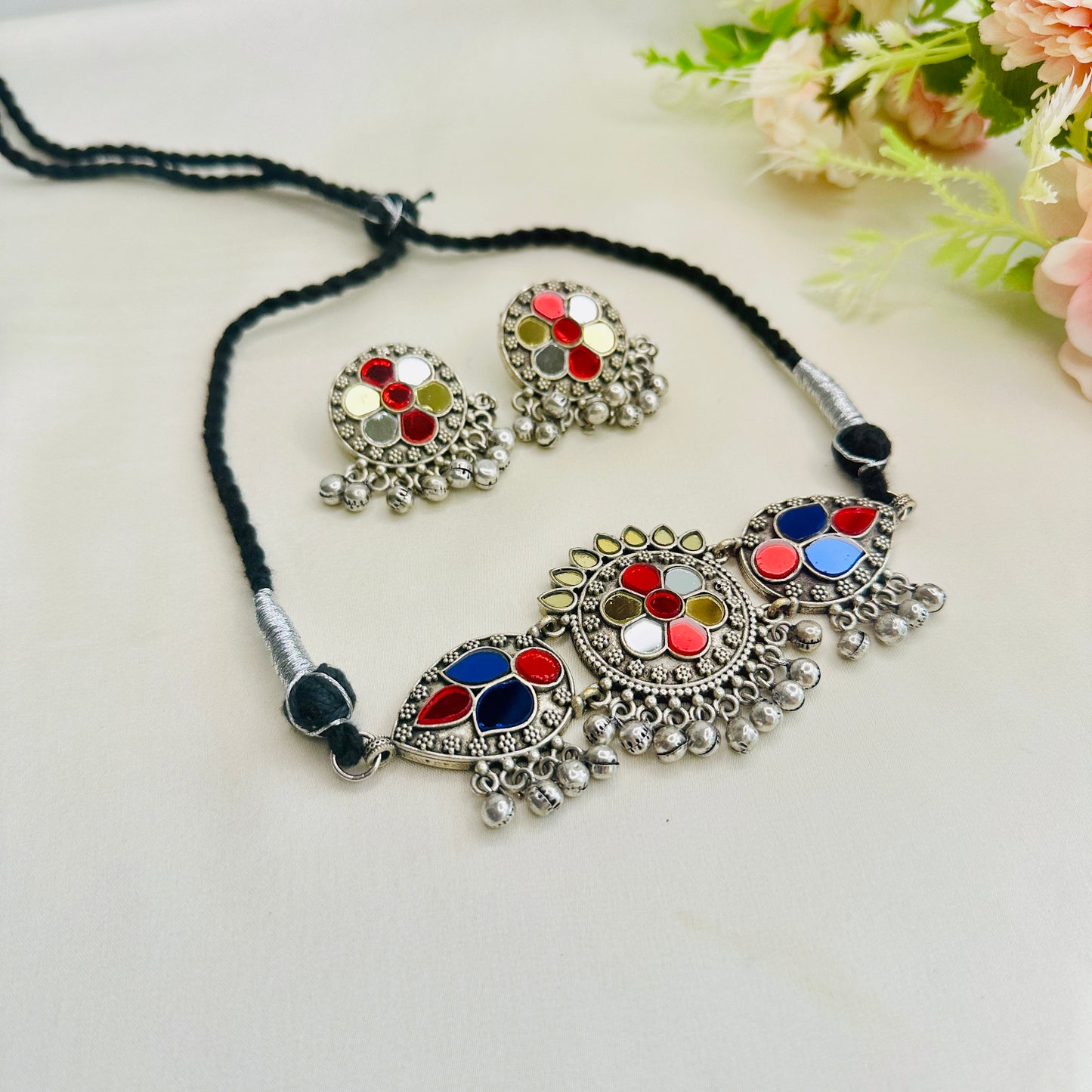 Colorful Mirror work Choker Set