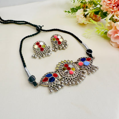 Colorful Mirror work Choker Set