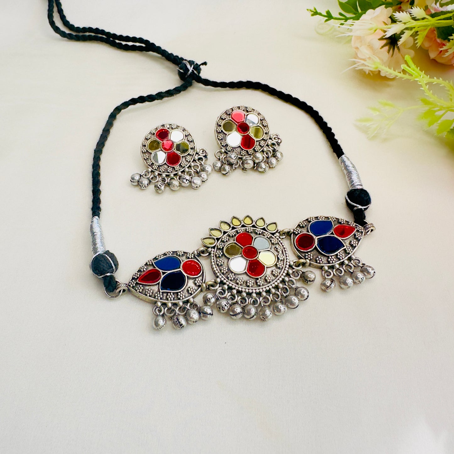 Colorful Mirror work Choker Set