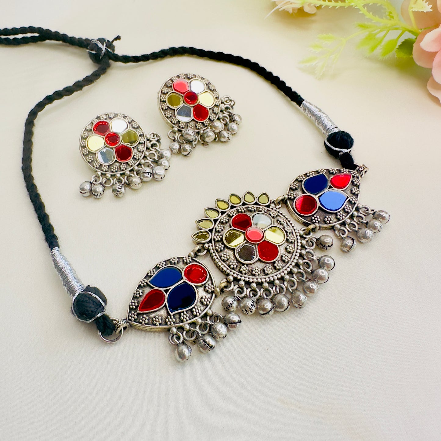 Colorful Mirror work Choker Set