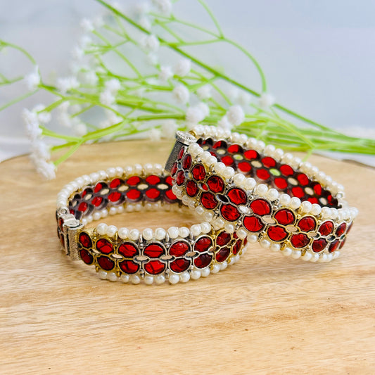 Pachi Kundan Ruby Bangles