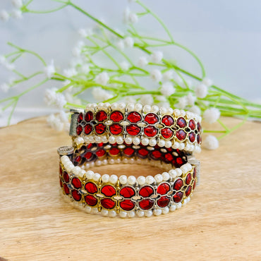 Pachi Kundan Ruby Bangles