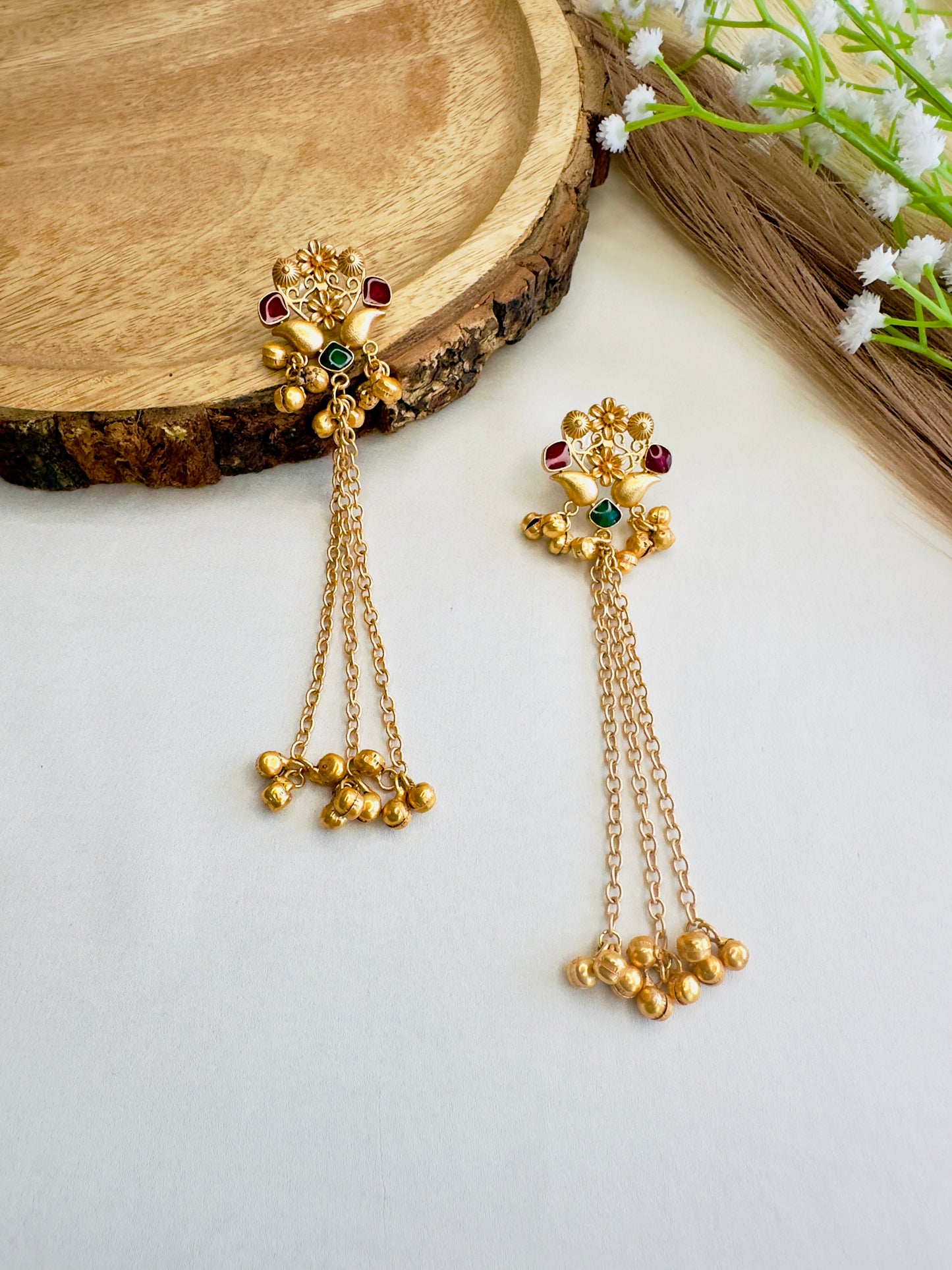Ruby Green Kashmiri Earrings